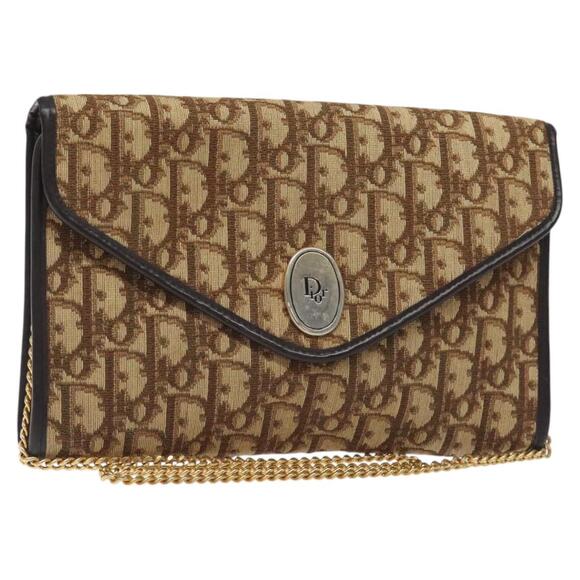 DIOR Trotter Canvas Chain Shoulder Bag Brown Gold - Picture 1 of 12